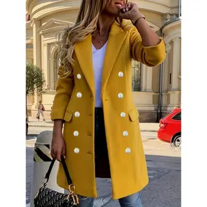 Double-breasted Notched Collar Coat, Elegant Autumn And Winter Long-sleeved Coat, Women's Clothing Can be used with raincoat