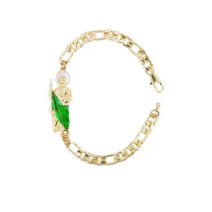 1pc of Figaro Chain Green Saint Jude Bracelet, unisex, religious bracelet, perfect gift for friends and family