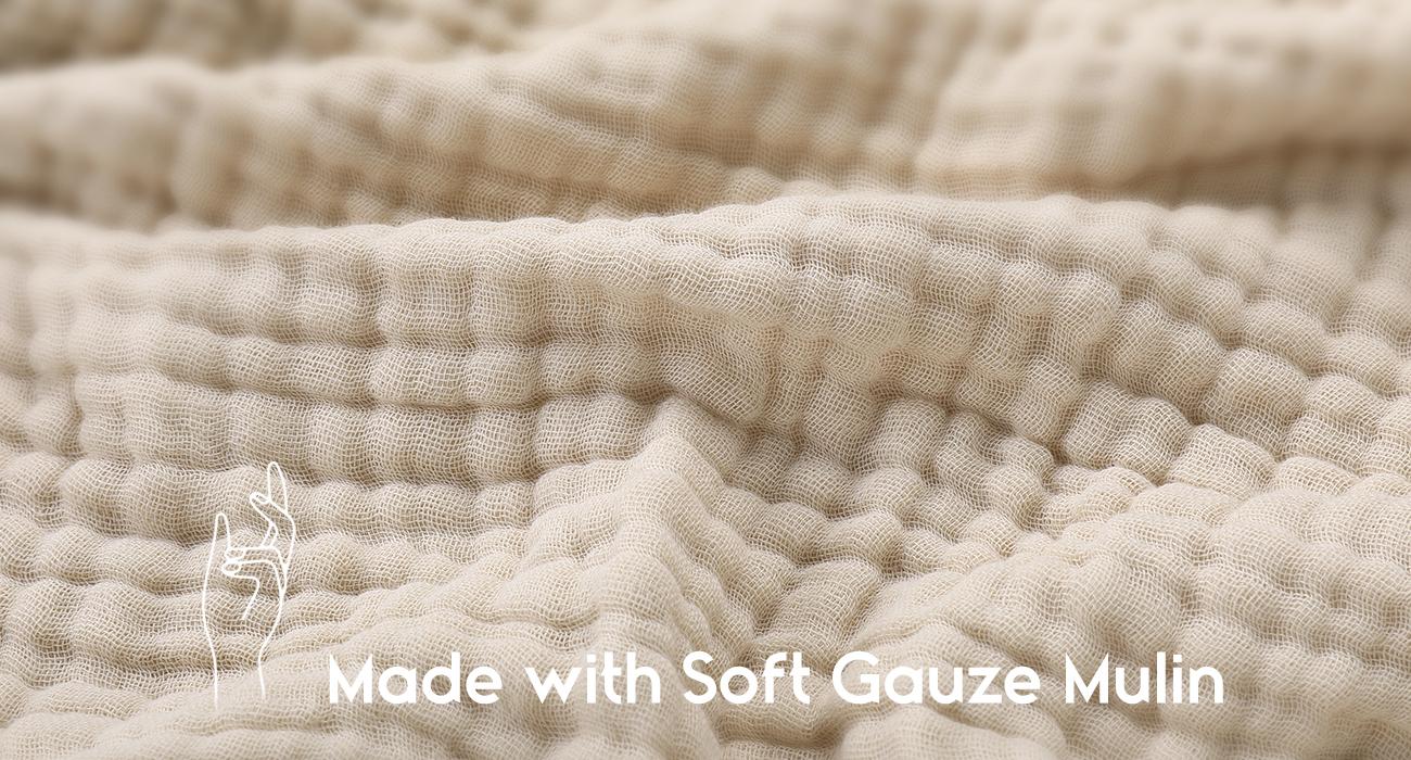 Yoofoss Muslin Blanket 100% Cotton Throw Blanket Large 60" x 80" for Bed Couch 6-Layer Gauze Blanket for Adults Sofa Cozy and Breathable Apricot White