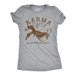 Womens Funny T Shirts Karma Cafe Sarcastic Coffee Graphic Tee for Ladies Funny Womens T Shirts Cute Vintage Fashion Casual Ladies T-Shirt Gift Sarcastic Tops for Women Funny Coffee Top Women's Novelty Tees Light Grey