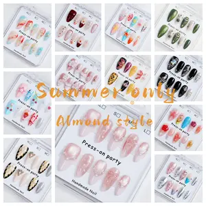 Press-On Party|  Almond Shape Collection - 10 Pcs Handmade Press-On Nails, Cute Acrylic Nails, High Quality, Reusable, Nail Art & Nail Charms