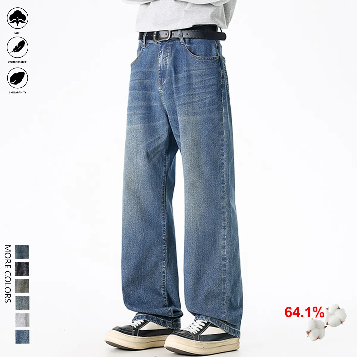 Men’s classic washed denim jeans — loose fit; men’s workwear; menswear; men’s stretch slim straight-leg jeans; classic men’s denim Men's Legendary