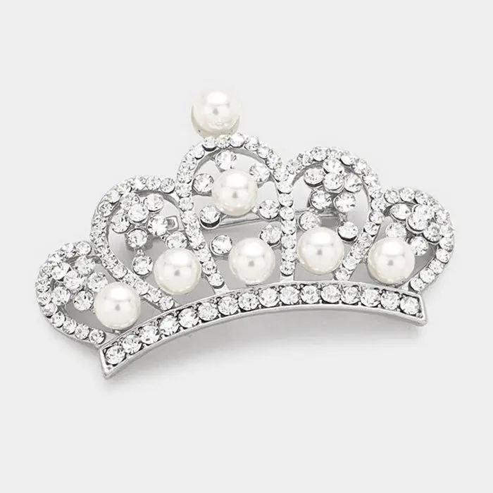 Bling and Pearl Crown Sash Pin | Pageant Sash Pins | Crown Brooch | Bling Products | BR06495