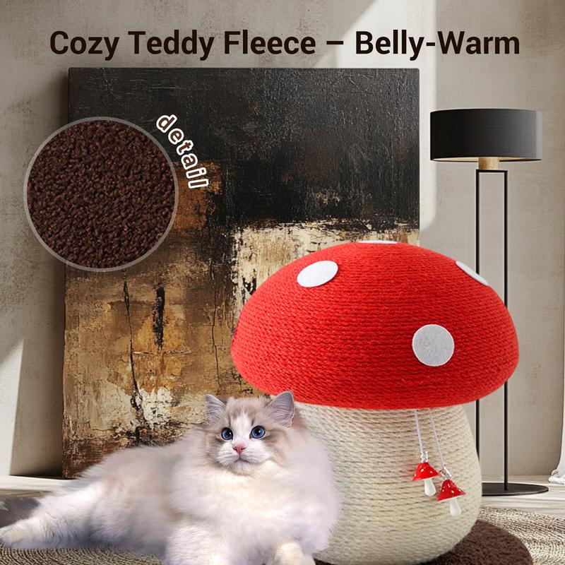 Happy & Polly Mushroom Sisal Cat Scratching Post , Handmade Natural Durable Sisal Rope, Red Interactive Cat Scratching Board for All Kinds of Cats