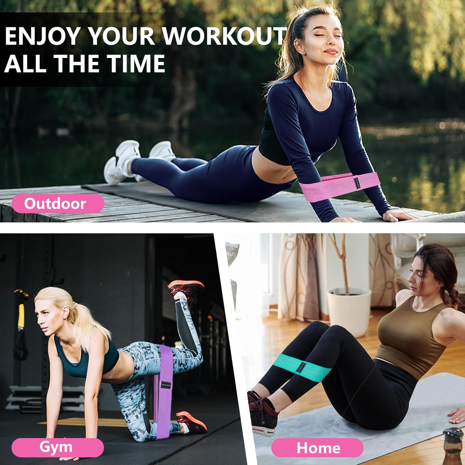 PUKEGM  Renoj Resistance Bands for Working Out,3Set Professional Exercise Bands for Pilates,Yoga,Home Gym,Booty,Leg Training | Heavy/Medium/Light Fabric Loops for Women Men