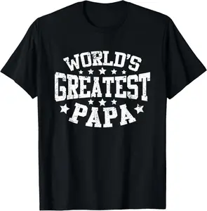 World's Greatest Papa Shirt Funny Dad Father's Day T-Shirt Pure Cotton Graphic Tees Menswear Top: Gifts for Men & Women