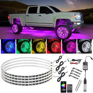 17" RGB LED Wheel Ring Lights for Cars Trucks – APP & Remote Control, Dynamic Modes & Music Sync, Waterproof Shockproof, Easy Installation 4PCS Kit
