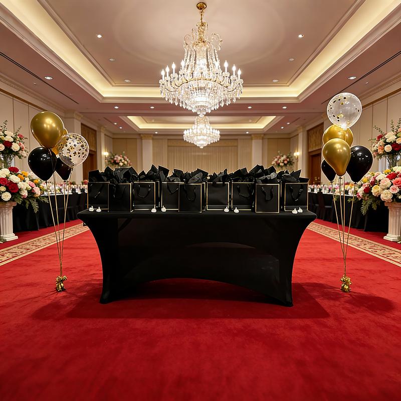 VBXNT 2PCS 6FT Stretch Full-Cover Tablecloth (Black, White) Washable Wrinkle Resistant Durable Design Table Cover Fitted for Event, Wedding, Banquet, Parties Decor [72Lx30Wx30H Inch]