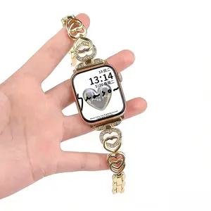 Heart Shaped Strap Compatible with Apple Watch Band 38mm 40mm 41mm 42mm 44mm 45mm 46mm 49mm,Jewelry Diamond Stainless Steel Strap for iWatch Series 10 9 8 7 6 5 4 3 2 1 Women