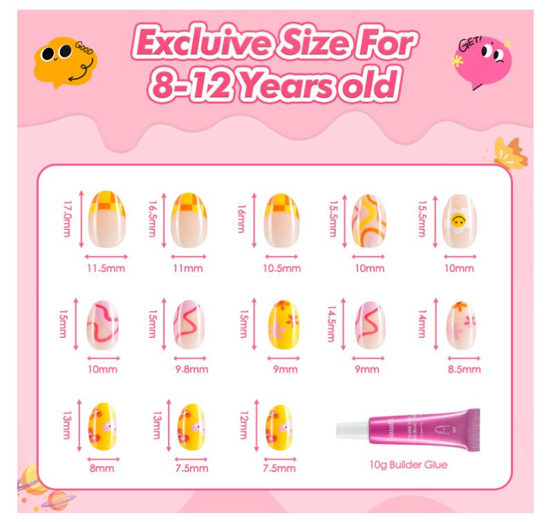 Misssix 78 Pcs Press on Nails for Kids, 3 Pack Kid Fake Nail Kit Cute Press on Nails, Old Colorful Flower Glue On Nails Stick On Nails for Girls 8-12 Years