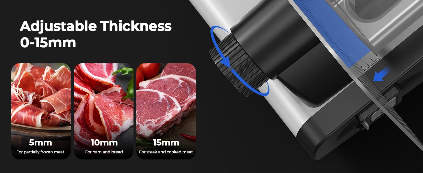 OSTBA Electric Meat Slicer with 200W DC Motor, 2 Removable 8.7” Stainless Steel Blades, Adjustable Thickness 0–15mm, Food Tray & Hand Grip, Deli Food Slicer for Meat, Cheese, Bread, Vegetables OSTBA Electric Meat Slicer with 200W DC Motor, 2 Removable 8.7” Stainless Steel Blades, Adjustable Thickness 0–15mm, Food Tray & Hand Grip, Deli Food Slicer for Meat, Cheese, Bread, Vegetables