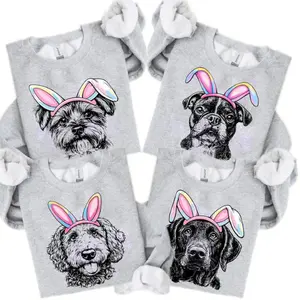 Puppy Love Dog Easter Sport Grey Sweatshirt, 50 Breeds Bunny Ears Graphic Crewneck, Cute Spring Pullover for Dog Lovers, Cozy Unisex Pet Lover Gift - ShamCren