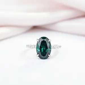 Oval Cut Emerald Green Simulated Diamond Option Engagement Ring