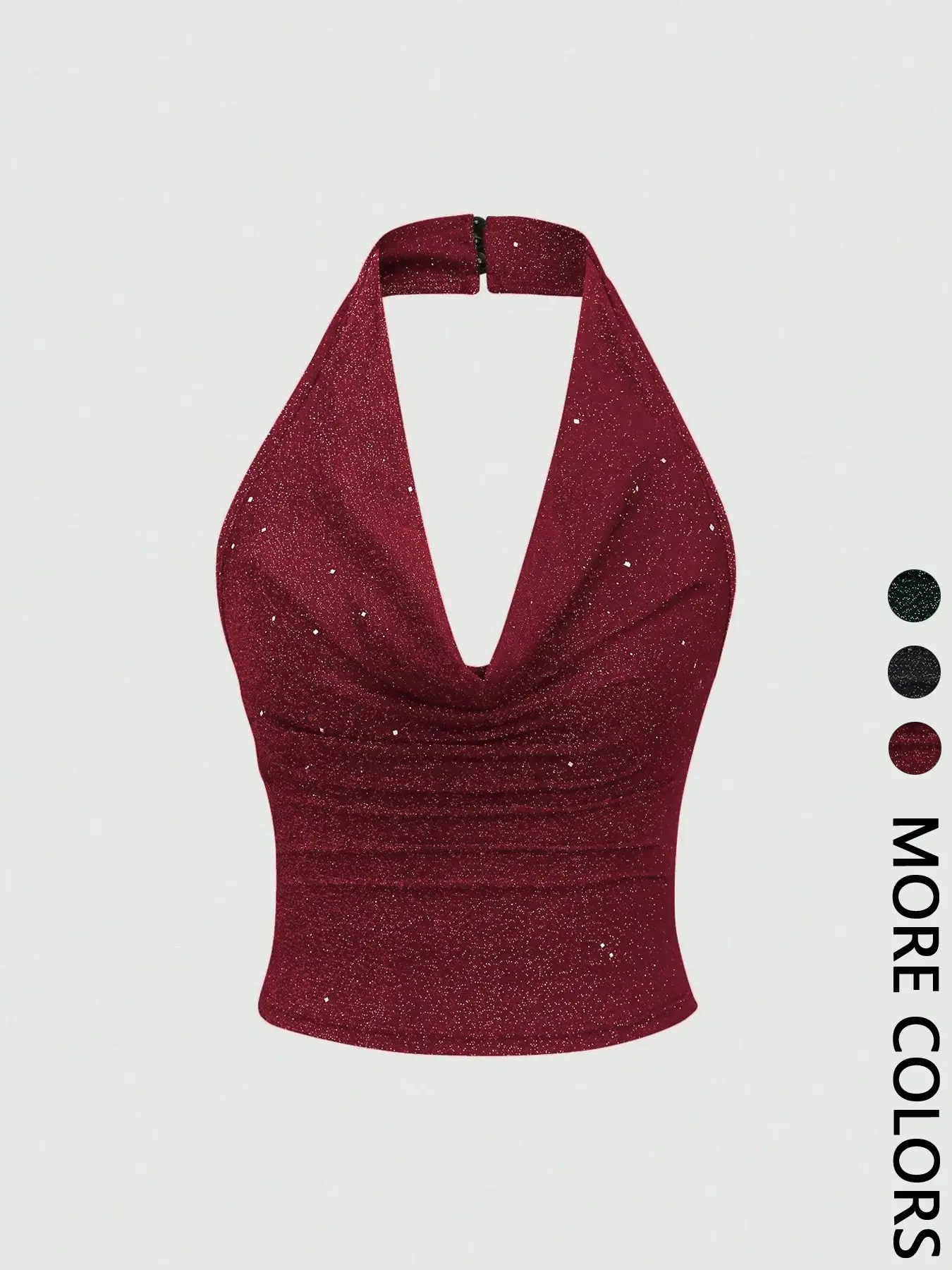 Women's Halter Top Sleeveless Metallic Sparkle Sequins Glitter Shiny Ruched Blouse Camisole - Party Outfit Essential,GlamFashion
