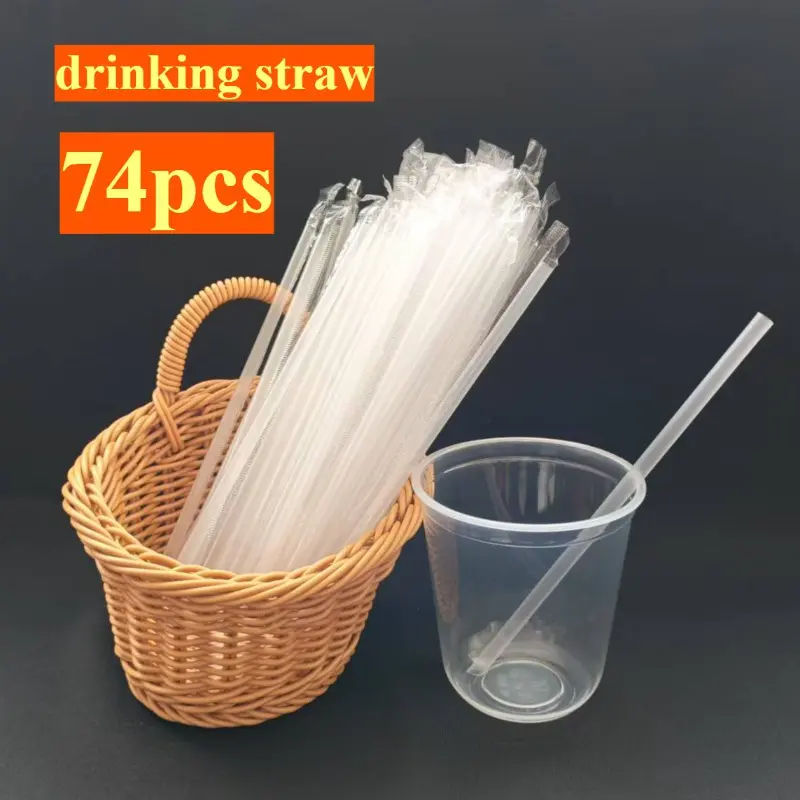 transparent Straws, Clear Straws - 19cm Narrow Straws for All Beverages | Restaurant Quality, Individually Packaged, Straws Drinking Plastic, 74pcs Drinking Straw