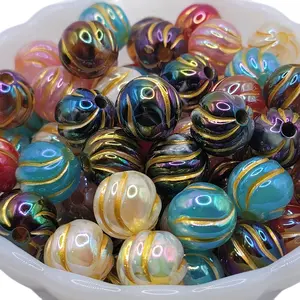 15mm Swirl Acrylic Beads – Mixed Colors – Pack of 10 – Gold Stripe pumpkin beads– Jewelry Making Supplies beadable pens