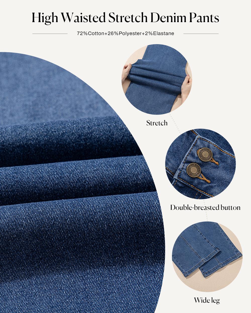 Sidefeel Women's Wide Leg Jeans High Waisted Stretchy Straight Leg Jeans Trendy Seamed Front Loose Denim Pants