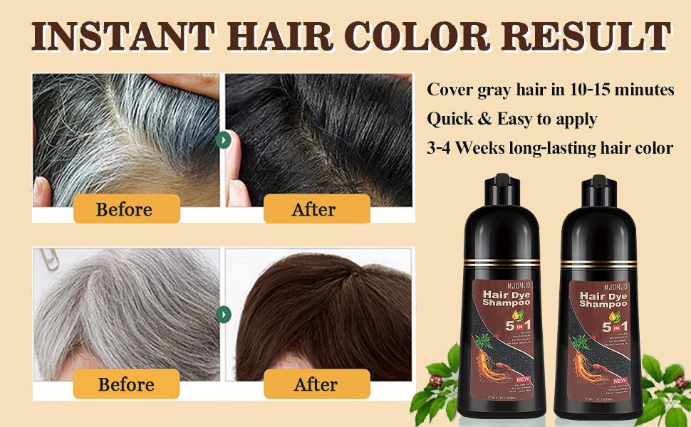 Golden Brown 5-in-1 Shampoo Hair Dye, Instant Gray Hair Covering Shampoo, Natural Ammonia-Free Hair Color for Women & Men, Vegan, Easy Root Touch Up, Long-Lasting 3-4 Weeks, 500ml Haircare
