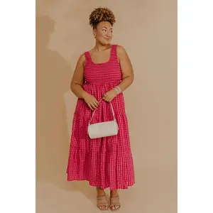 Bright Side Smocked Gingham Maxi Dress Curves