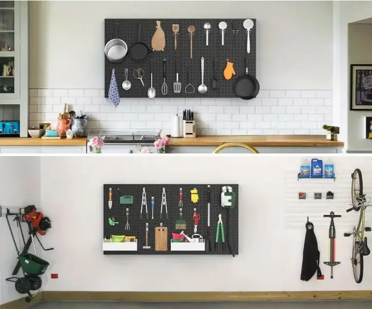 2-Piece Wall Mounted Metal Pegboard - Expandable & Customizable Space-Saving Storage Solution, Garage Tool Organizer Wall Mount, Versatile Tool Organization for Workshop, Adjustable Hook Rack Accessories