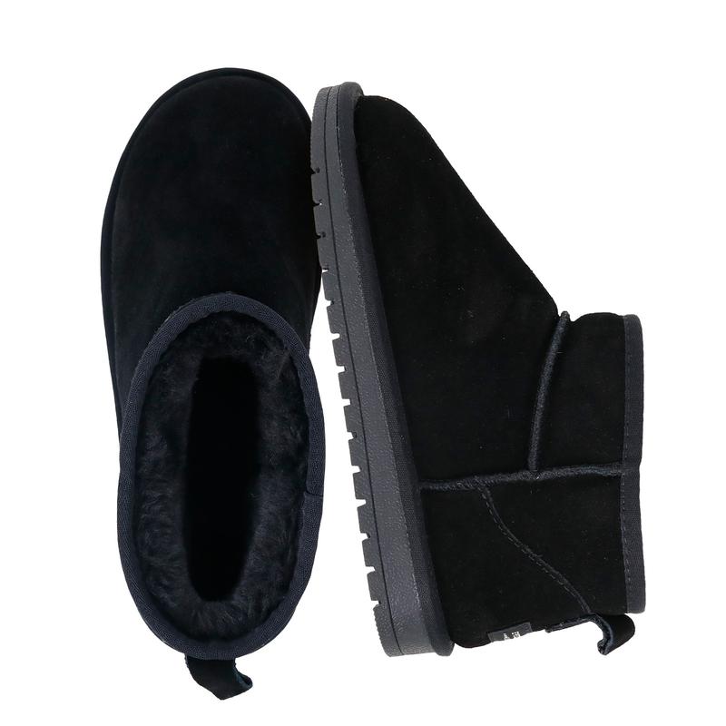 EVELLYHOOTD Winter Warm Flat Padded Ankle Snow Boots Genuine Suede Faux Fur Lining Water Splash-proof Durable TPR Rubber Sole  [SIZE DOWN IF SMALL Feet]