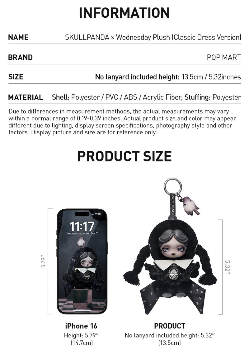 POP MART SKULLPANDA × Wednesday Plush（Classic Dress Version）
