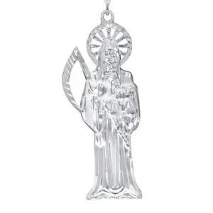 925 Sterling Silver Santa Muerte Pendant Necklace Diamond Cut, Unisex, All ages Made In Italy