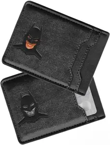 Leather Bat Wallet, Superhero Card Holder with Multiple Card Slots, Face Eyes Cutout Card Holder, Personalized ID Wallet (Black)