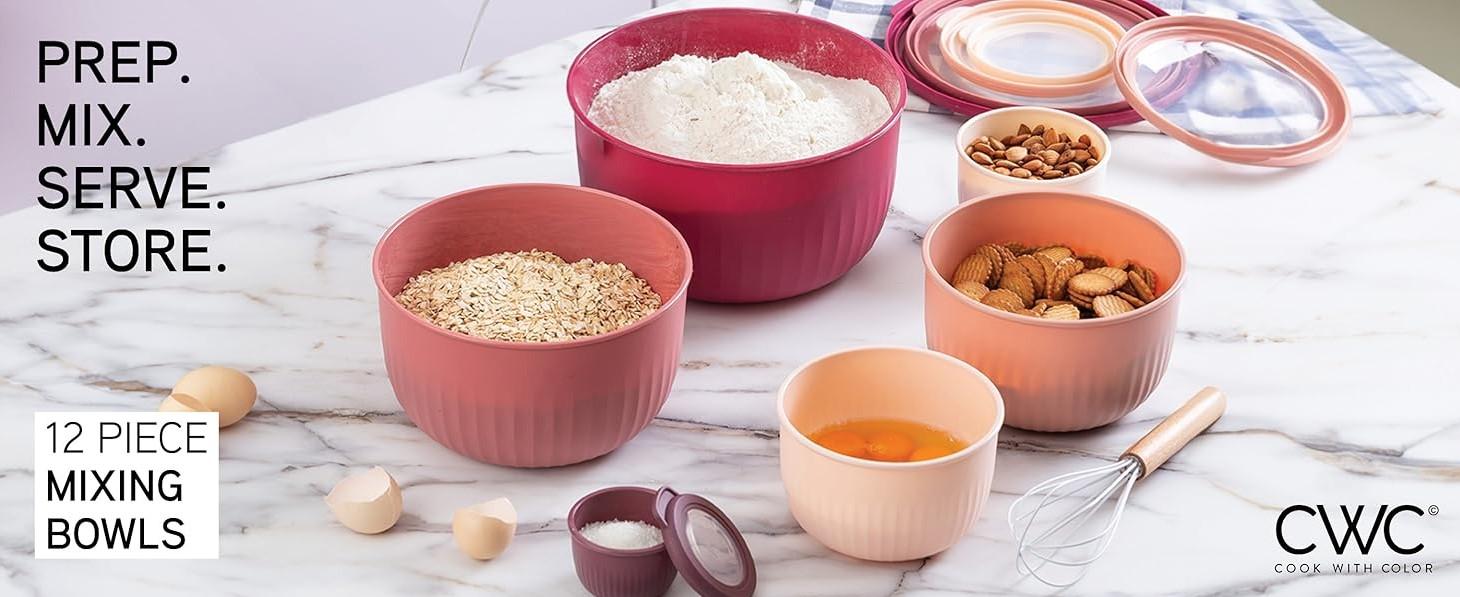 COOK WITH COLOR 6 Prep Bowls with Lids- Deep Mixing Bowls for Kitchen Tableware, Small and Large Sizes Include .17, .6, 1.24, 2.37, 3.76, 5.69 QT COOK WITH COLOR 6 Prep Bowls with Lids- Deep Mixing Bowls for Kitchen Tableware, Small and Large Sizes Include .17, .6, 1.24, 2.37, 3.76, 5.69 QT