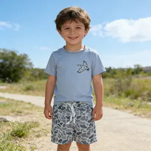 Kids Boys Old School Camo Mallard Duck Short Sleeve Top +Elastic Waistband Shorts Two Pieces Outfit Summer Hunting Season Casual Outside Wear