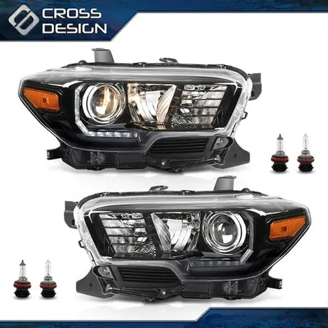 CROSSDESIGN Durable LED DRL Automotive Headlight Assemblies, Easy Install Aftermarket Bulbs Kit for 2016-2022 Toyota Tacoma Halogen Model Truck Car Lights