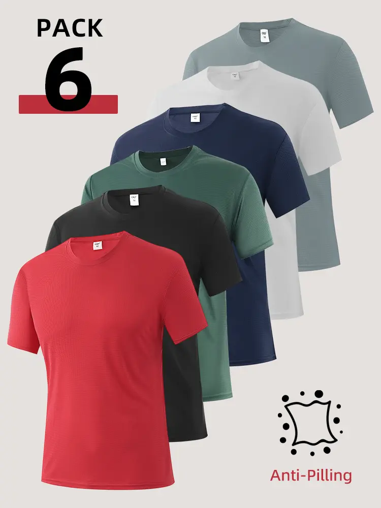 Men's 6-Pack Athletic Training Tops, Textured Performance Fabric T-Shirts, Quick-Dry Crew Neck with Athletic Fit for Gym Workout, Gym Activewear