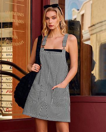 Imily Bela Womens Casual Striped Denim Dress Summer Pinafore Overalls Romper Adjustable Straps Jumper Dress with Pockets