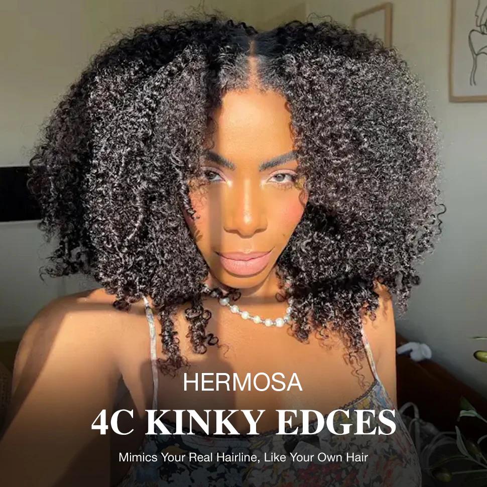 4C Kinky Edge Hairline Afro Kinky Curly Wigs Pre Cut 8x5 HD Lace Human Hair Glueless Wig Pre Bleached 4C Hairline Looks Like It Grows Out of Your Scalp ##TikTokShopBlackFriday