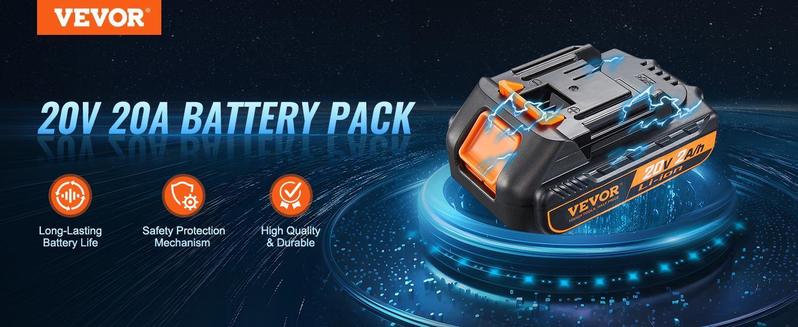 VEVOR 20V 4.0Ah Lithium-Ion Battery - High-Capacity Replacement Battery Pack for Power Tools Batteries, Compatible with 20V Cordless Power Tools