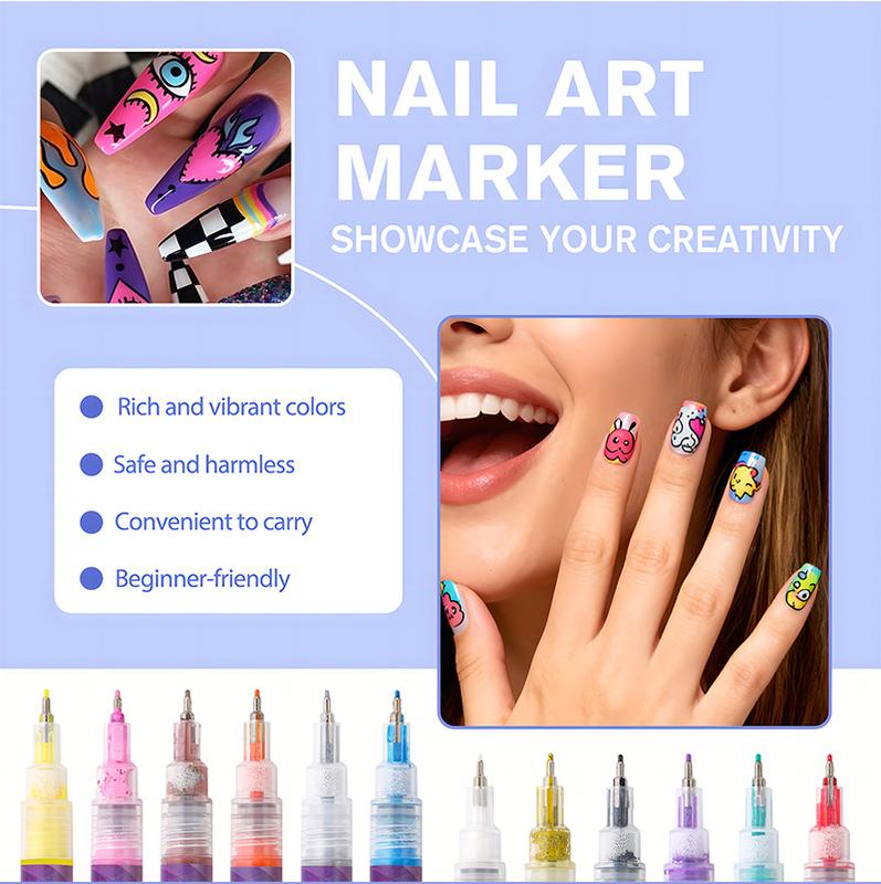 12-Color Nail Art Pens Kit – Precision Acrylic Nail Markers | Fast-Drying 3D Dot & Line Tools for Salon & Home DIY Nails
