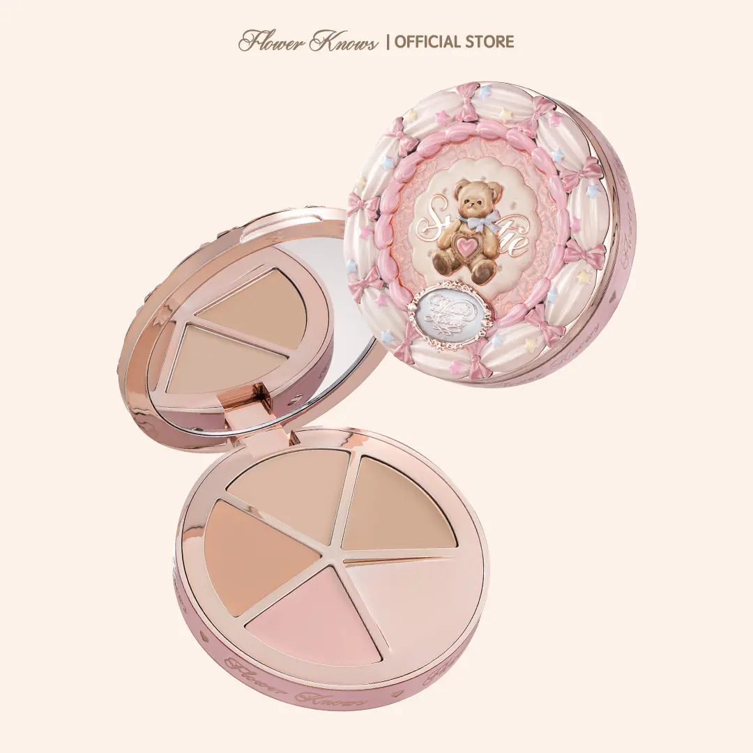 Flower Knows The Sweetie Bear Collection 4-Color Concealer Palette, High Coverage For Flawless Look, Skin-Matched Color Design, Suitable For Fair and Natural Skin Tones, #tiktokshopbacktoschool, #sohochic