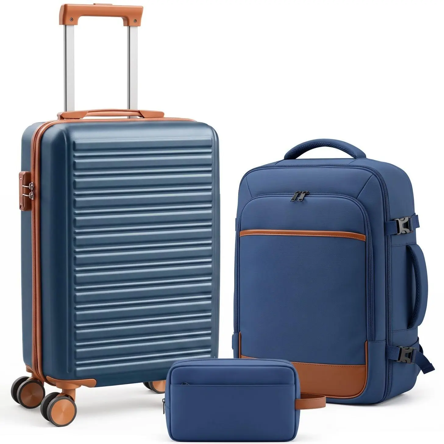 Luggage Sets 3Piece, Carry On Luggage 20in Suitcase Set With Backpack Carry On Suitcase with Spinner Wheels,PC Durable Hardside with TSA Lock,YKK Zippers,22x14x9 Airline Approved For Travel  3-Piece Travel Luggage Set with Backpack