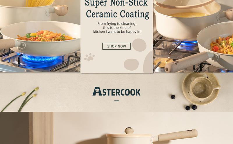 Astercook Ceramic Pots and Pans Set Non Stick 17 Pcs Induction Kitchen Cookware Sets NON TOXIC Healthy Kitchen Cooking Set with Frying Pans Set and Dog Paw Design（PFAS PTFE PFOA PFOS Free）