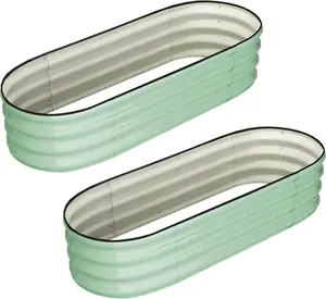 4.5x2x1 FT Oval Raised Garden Bed, 2 Pcs Galvanized Raised Beds for Outdoor, Planter Raised Boxes with Open-Ended Base,Large Metal Raised Planter Beds for Vegetables,Flowers,Tool-Free Assembly,Green Modern