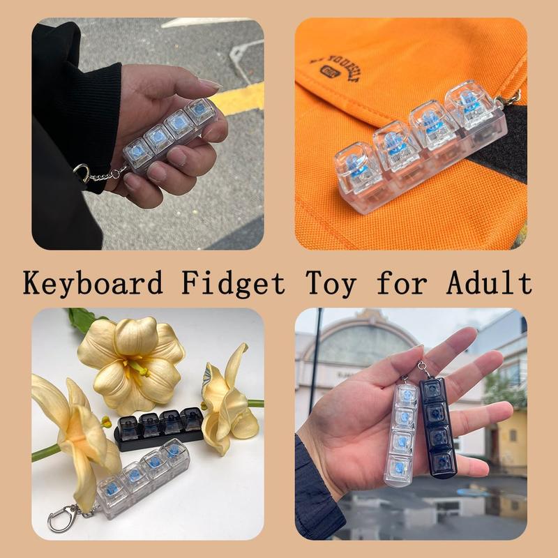 Fidget Keyboard Clicker Toys with LED Lights Keychain Stress Relief for Anxiety Decompression Neon Durable Smooth Spinner 4-in-1 Design