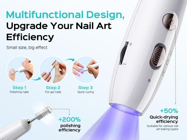 COSLUS Cordless Nail Drill and Electric Nail File:2-in-1 Portable Nail Drill Set with Nail Light, Professional for Crystal Glue Dip Powder Nail Art,Manicure/Pedicure Tool Polishing Set with Nail Drill Bits and Sanding Tool Belt Uv Curing Lamp Compact
