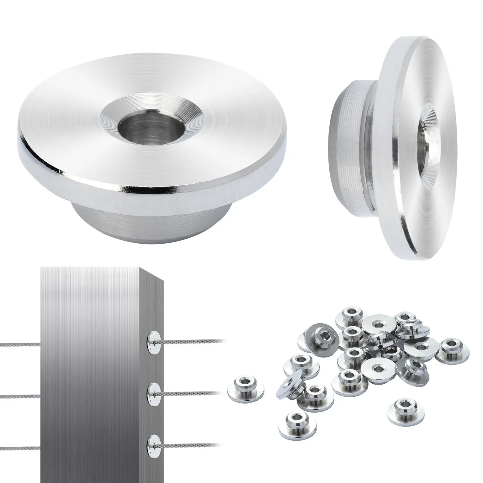 【FathersDayGift】VEVOR 51Pack Cable Railing Kit 1/8" Wheel Protector Sleeves, Bundle with Black Invisible 1/8" Swage Tensioner and Terminal, Cable Railing Post Safeguard Covers for 0.41inch Horizontal Hole Post