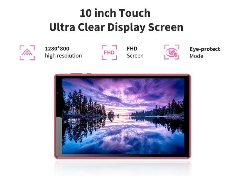 Veidoo 10.1" Android Tablet – 3GB RAM, 64GB +256GB Expandable, HD Touchscreen, 5G WiFi, Face Unlock, Eye Care Mode (Rose Pink)