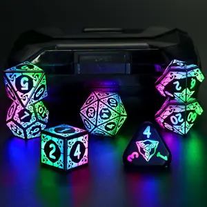 Magic Light Up Dice LED Set Rechargeable Polyhedral DND Gift Dice with Wireless Charging Case for D&D RPG Games Full 7-Die Set Colorful Glow in the Dark