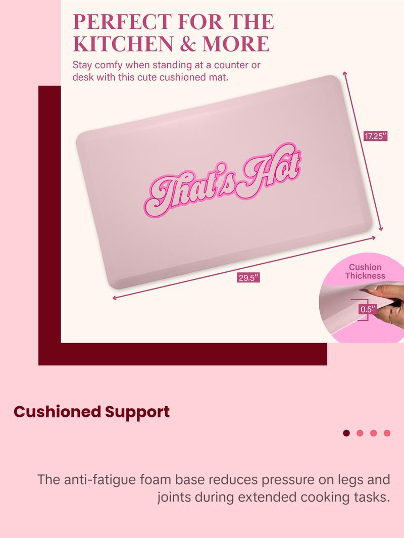 Paris Hilton Comfort Kitchen Mat, “That’s Hot” Design, Cushioned Anti-Fatigue Foam with Non-Slip Surface – Pink