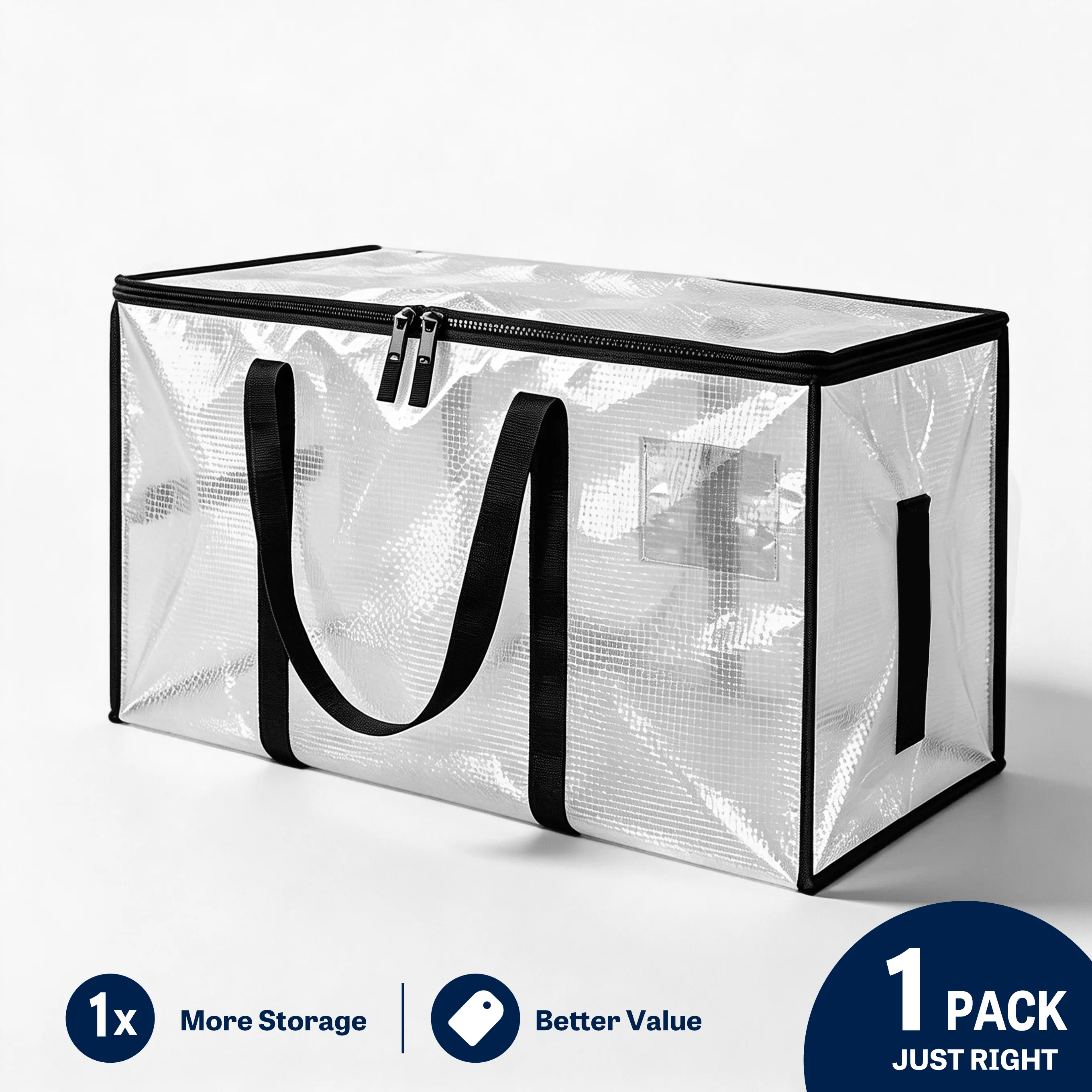 XL Heavy-Duty Moving Organiser Bags with Dual Handles, Smooth Zippers, Foldable Water-Resistant Storage Totes with Window for Clothes, College Dorm & Home Organization (1/3/6/9 Pack)