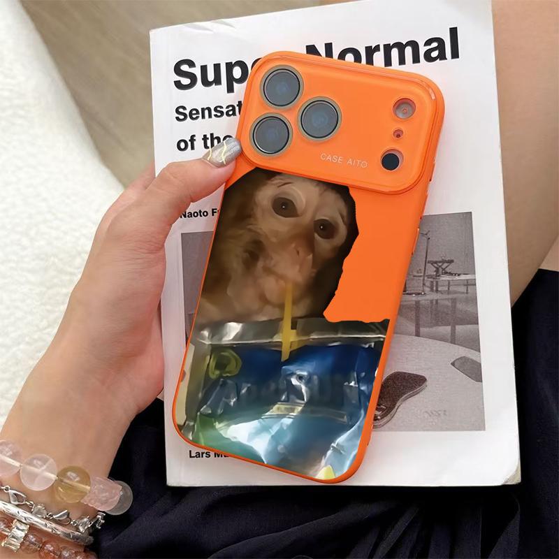 Funny Monkey Drinking Water Case for iPhone 17 Pro Max 17Air 17 16E 16 15 14 13 12, Ultra Skin-Friendly TPU, All-Inclusive Glass Lens Protection, Aesthetic Creative Animal Gift, Dopamine Ins Style Fun Cover, Shockproof Slim Case, Lens Window Design