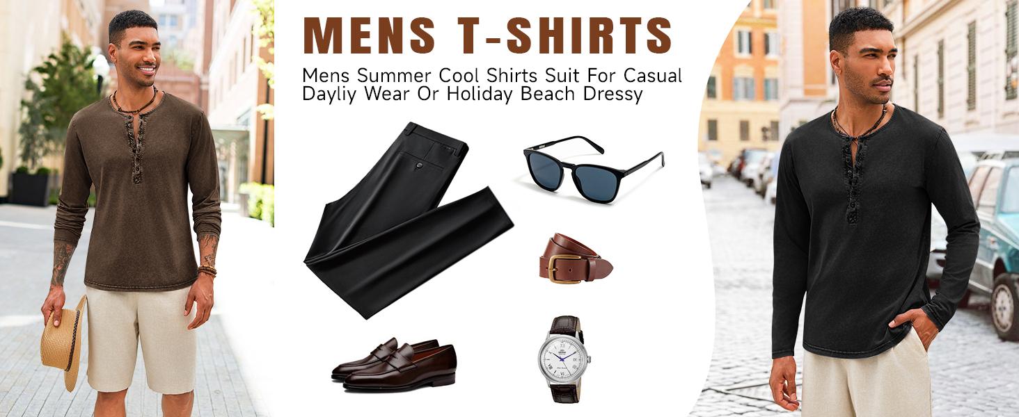 PASLTER Mens Distressed Henley Shirts Retro Long Sleeve Tee Shirts Casual Button Down Washed T-Shirts for Men PASLTER Mens Distressed Henley Shirts Retro Long Sleeve Tee Shirts Casual Button Down Washed T-Shirts for Men