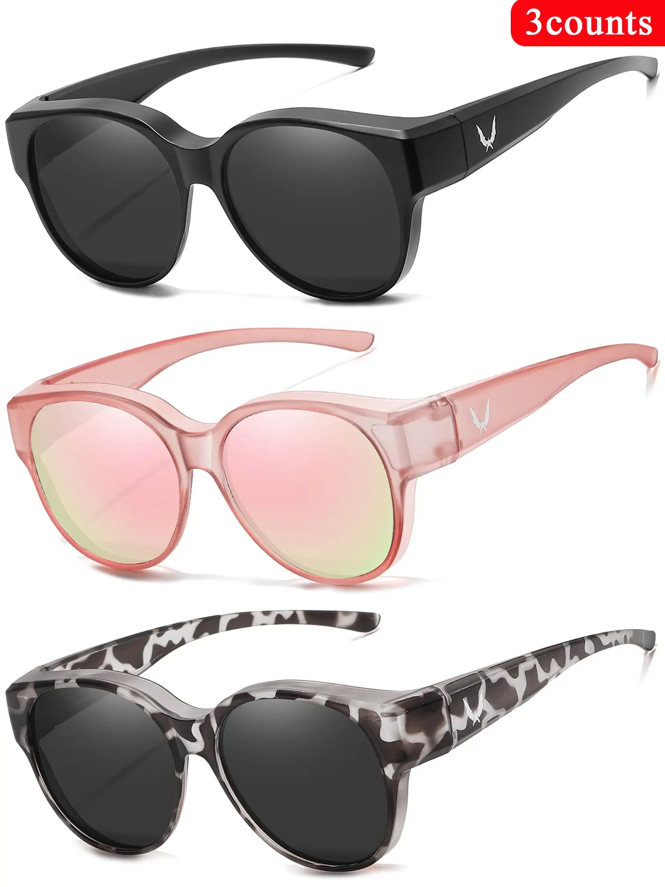 3-Piece Set Fit Over Prescription Glasses for Women & Men, Comfortable Wear, Casual Style Eyewear, Casual Tinted-Lens Eyewear for All Seasons, High Quality Sunglasses, Leopard Pattern Sunglasses, Casual Shades